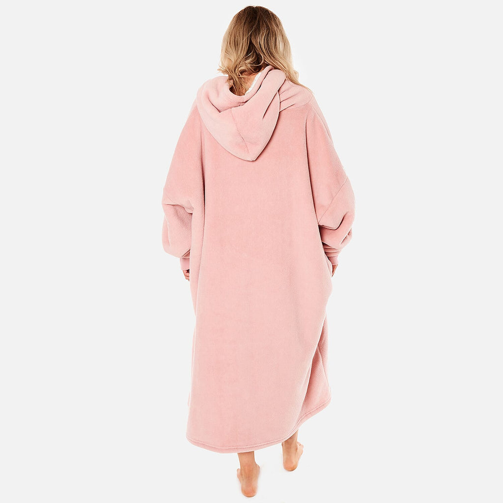 Sherpa Lined Long Length Hoodie - Pink