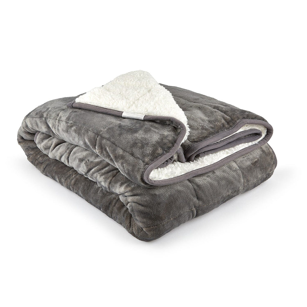 Weighted 6.9KG Fluffy Sherpa Fleece with a Soft and Smooth Plush Fleece Reverse  (Size 150x203 cm) - Grey
