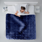 Fluffy Sherpa Fleece with a Soft and Smooth Plush Fleece Reverse - Weighted 6.9KG (Size 150x203 cm) - Navy Blue