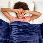 Fluffy Sherpa Fleece with a Soft and Smooth Plush Fleece Reverse - Weighted 6.9KG (Size 150x203 cm) - Navy Blue