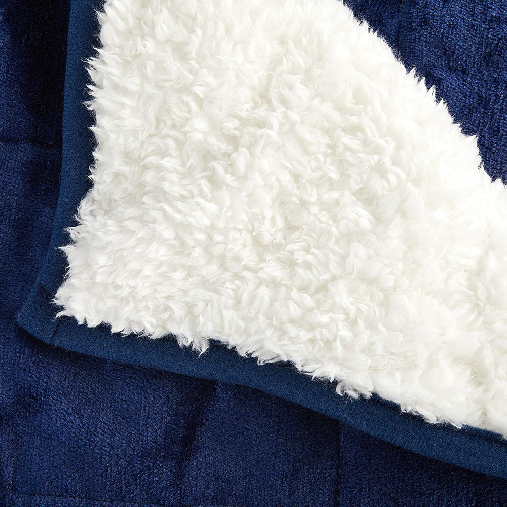 Fluffy Sherpa Fleece with a Soft and Smooth Plush Fleece Reverse - Weighted 6.9KG (Size 150x203 cm) - Navy Blue