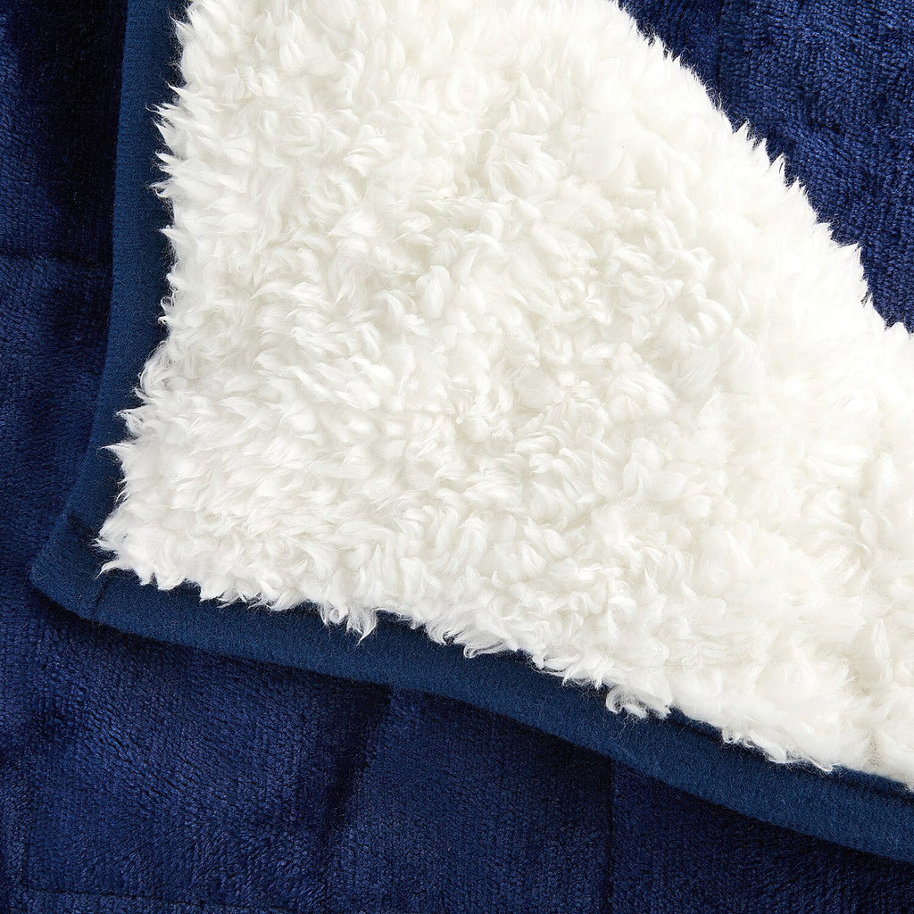 Fluffy Sherpa Fleece with a Soft and Smooth Plush Fleece Reverse - Weighted 6.9KG (Size 150x203 cm) - Navy Blue