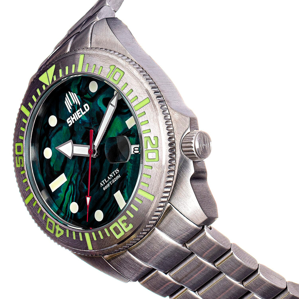 Shield Atlantis Automatic Movt. 20ATM Water Resistance Black Dial Mens Watch with Silver Colour Stainless Steel Strap