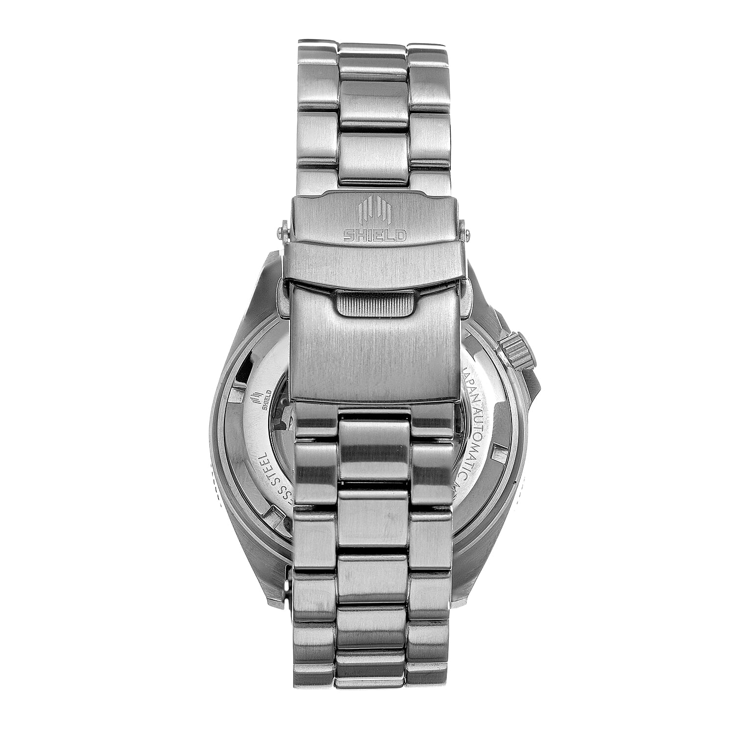 Shield Atlantis Automatic Movt. 20ATM Water Resistance Black Dial Mens Watch with Silver Colour Stainless Steel Strap