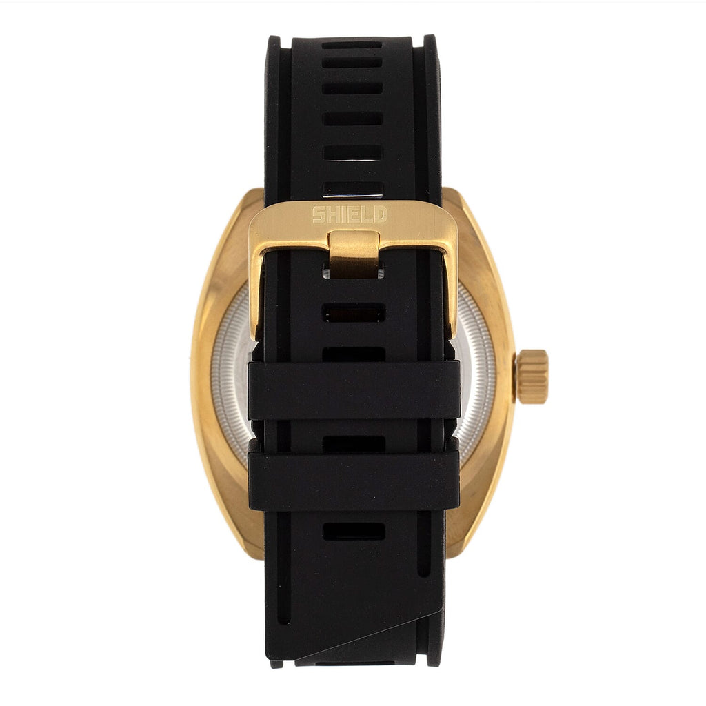 SHIELD Dreyer Quartz Movt. Black Dial Golden Crown 20 ATM WR Mens Watch with Black Rubber Strap