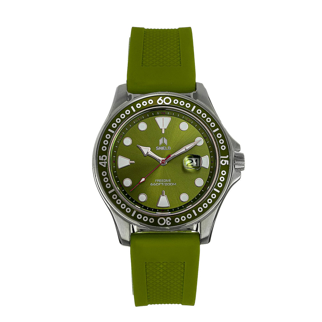 SHIELD Freedive Quartz Movt. Green Dial 20 ATM WR Mens Watch with Green Silicone Strap
