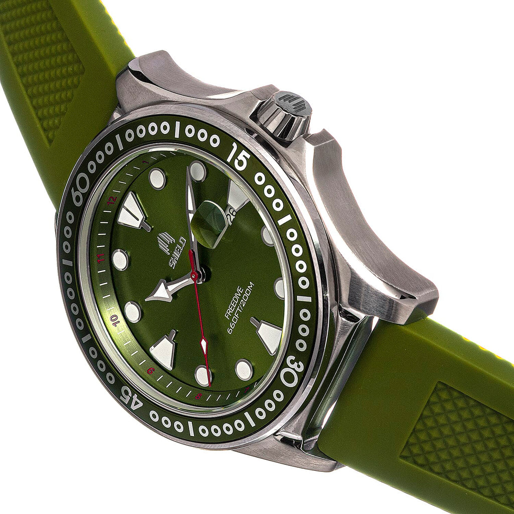 SHIELD Freedive Quartz Movt. Green Dial 20 ATM WR Mens Watch with Green Silicone Strap