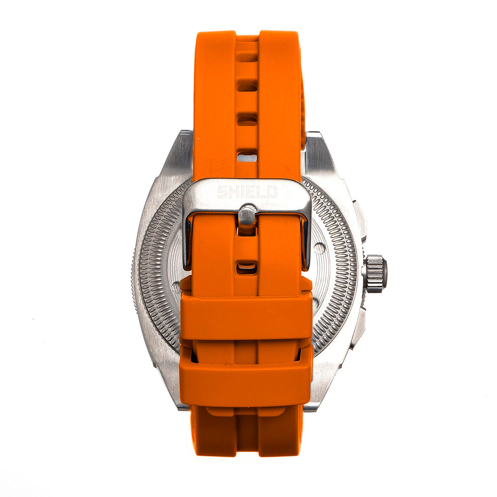 SHIELD Sonar Quartz Movt. Black Dial Silver Crown 20 ATM WR Mens Watch with Orange Rubber Strap