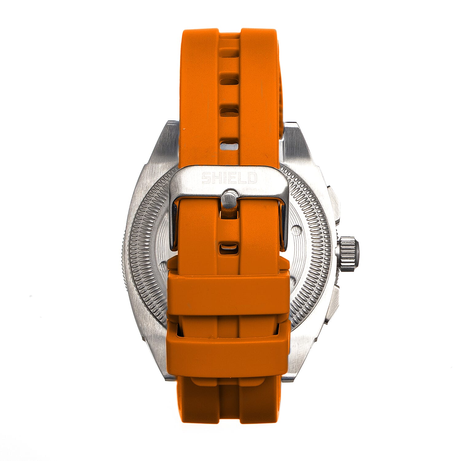SHIELD Sonar Quartz Movt. Black Dial Silver Crown 20 ATM WR Mens Watch with Orange Rubber Strap
