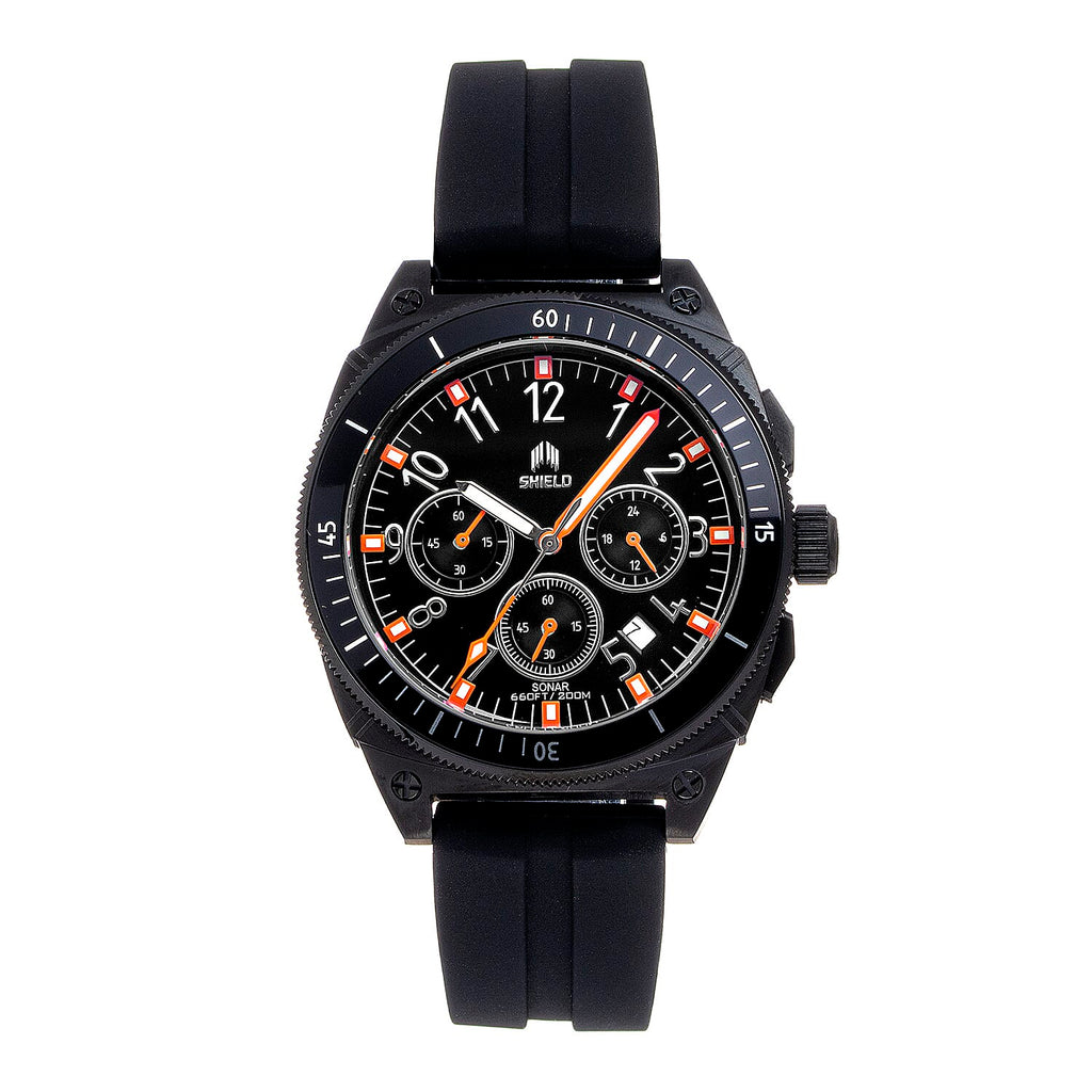 SHIELD Sonar Quartz Movt. Black Dial - Crown 20 ATM WR Mens Watch with Black Strap
