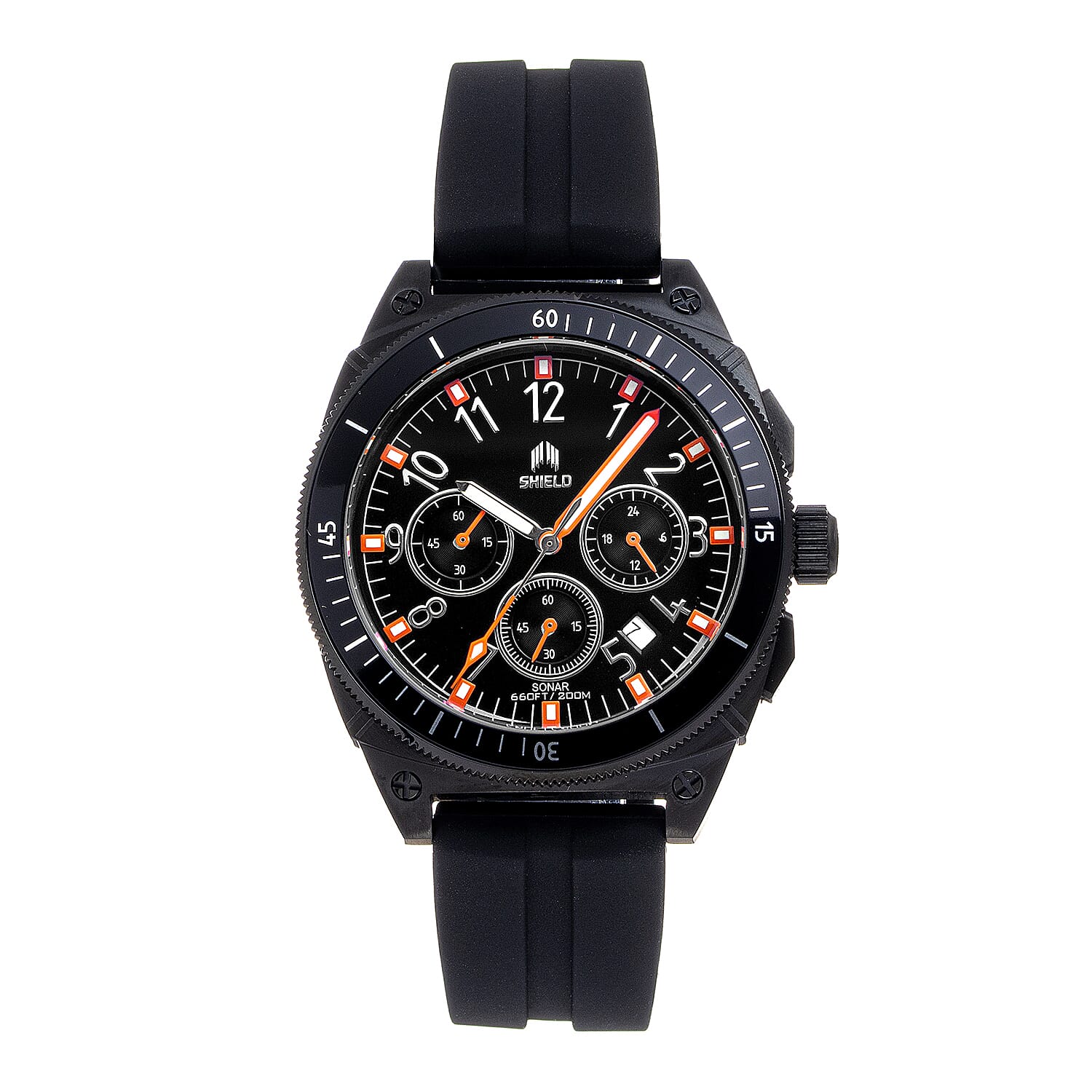 SHIELD Sonar Quartz Movt. Black Dial - Crown 20 ATM WR Mens Watch with Black Strap