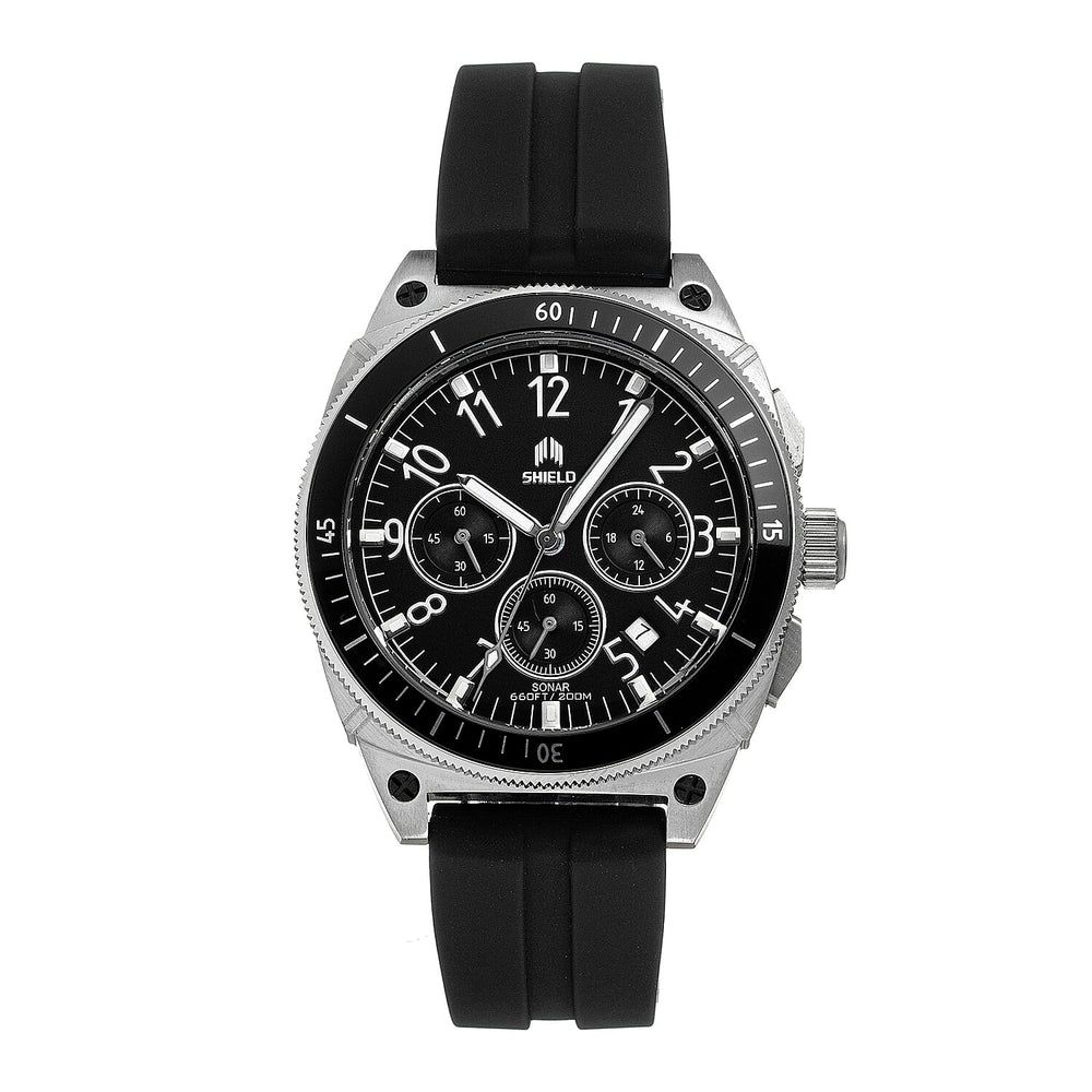Shield Sonar Quartz Movt. 20ATM Water Resistance Black Dial Mens Watch with Black Strap