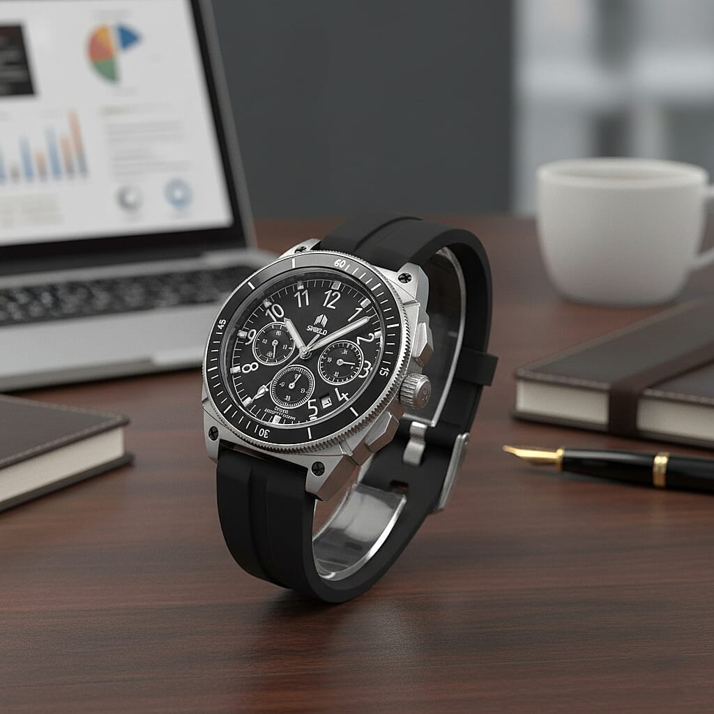 Shield Sonar Quartz Movt. 20ATM Water Resistance Black Dial Mens Watch with Black Strap