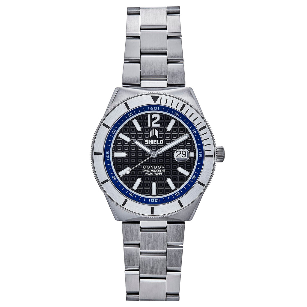 SHIELD Condor Swiss Quartz Movt. Black Dial 20 ATM WR Ladies Watch with Stainless Steel Chain Strap
