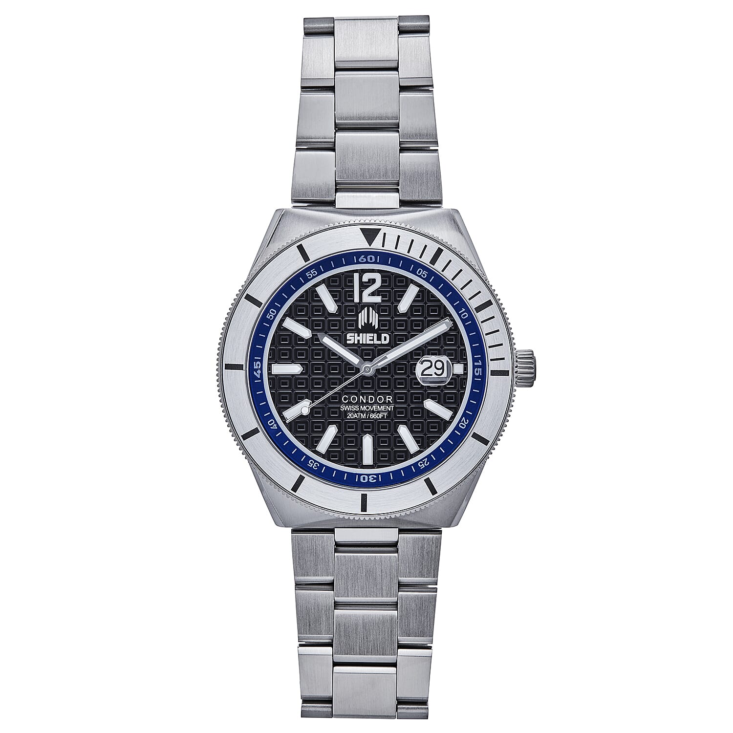 SHIELD Condor Swiss Quartz Movt. Black Dial 20 ATM WR Ladies Watch with Stainless Steel Chain Strap