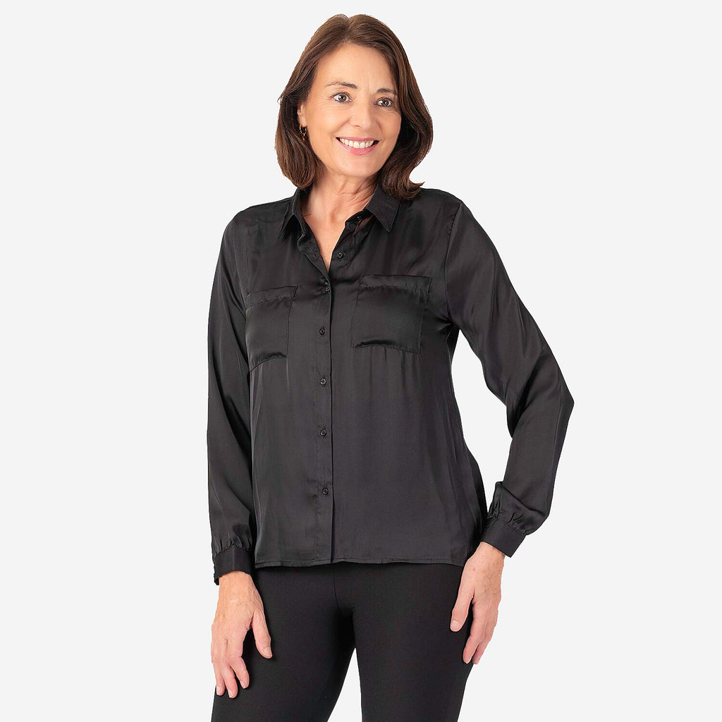 Womens Button Down Full Sleeve Shirt (Size 10) - Black