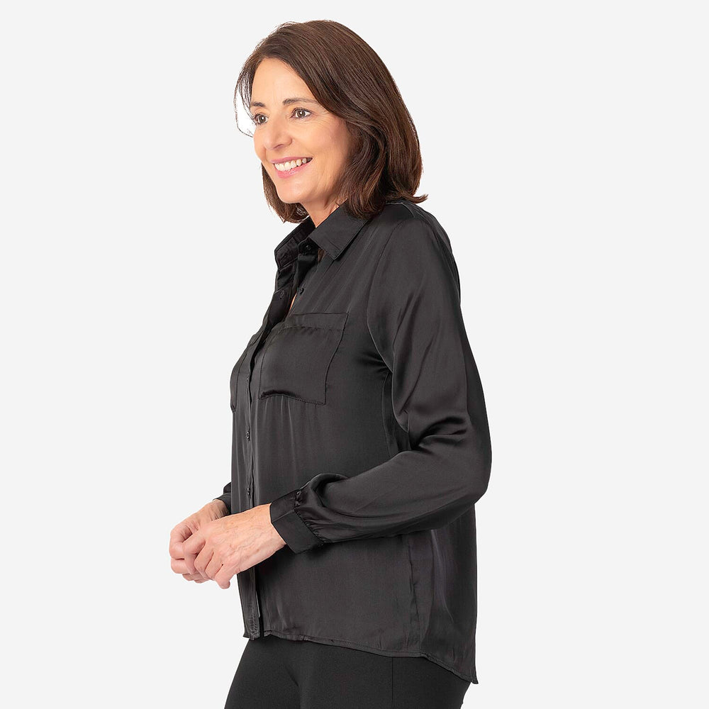 Womens Button Down Full Sleeve Shirt (Size 10) - Black
