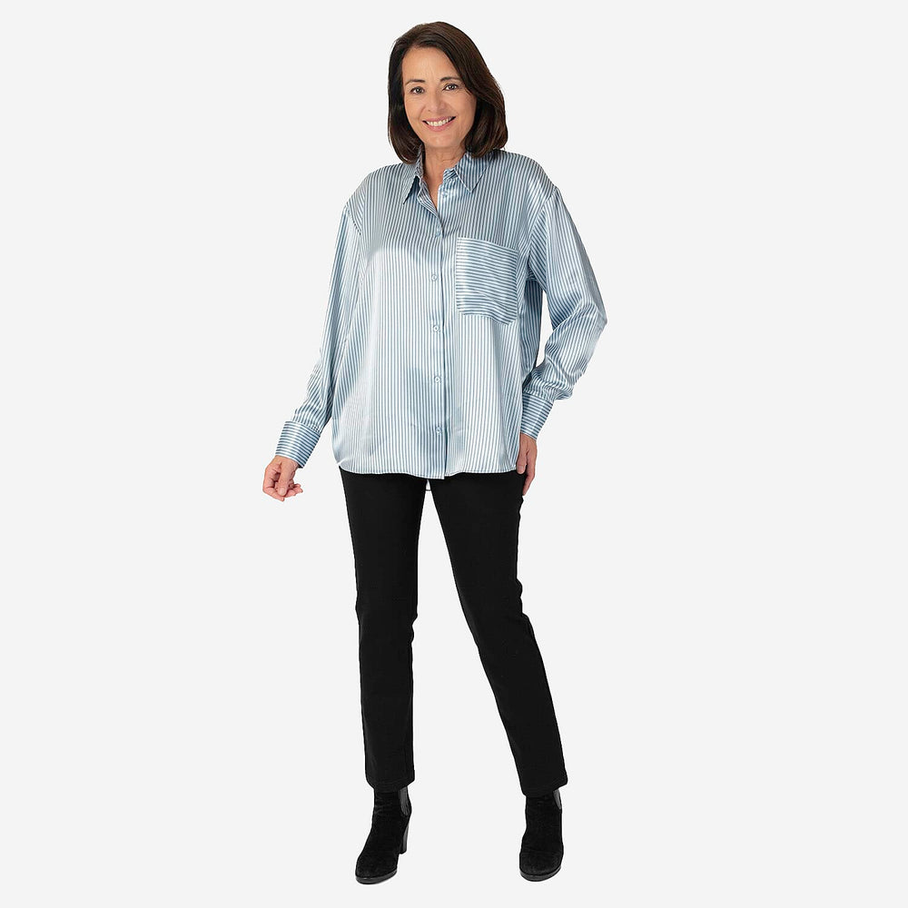 Emily satin stripe Shirt  - Blue (Size - 12)