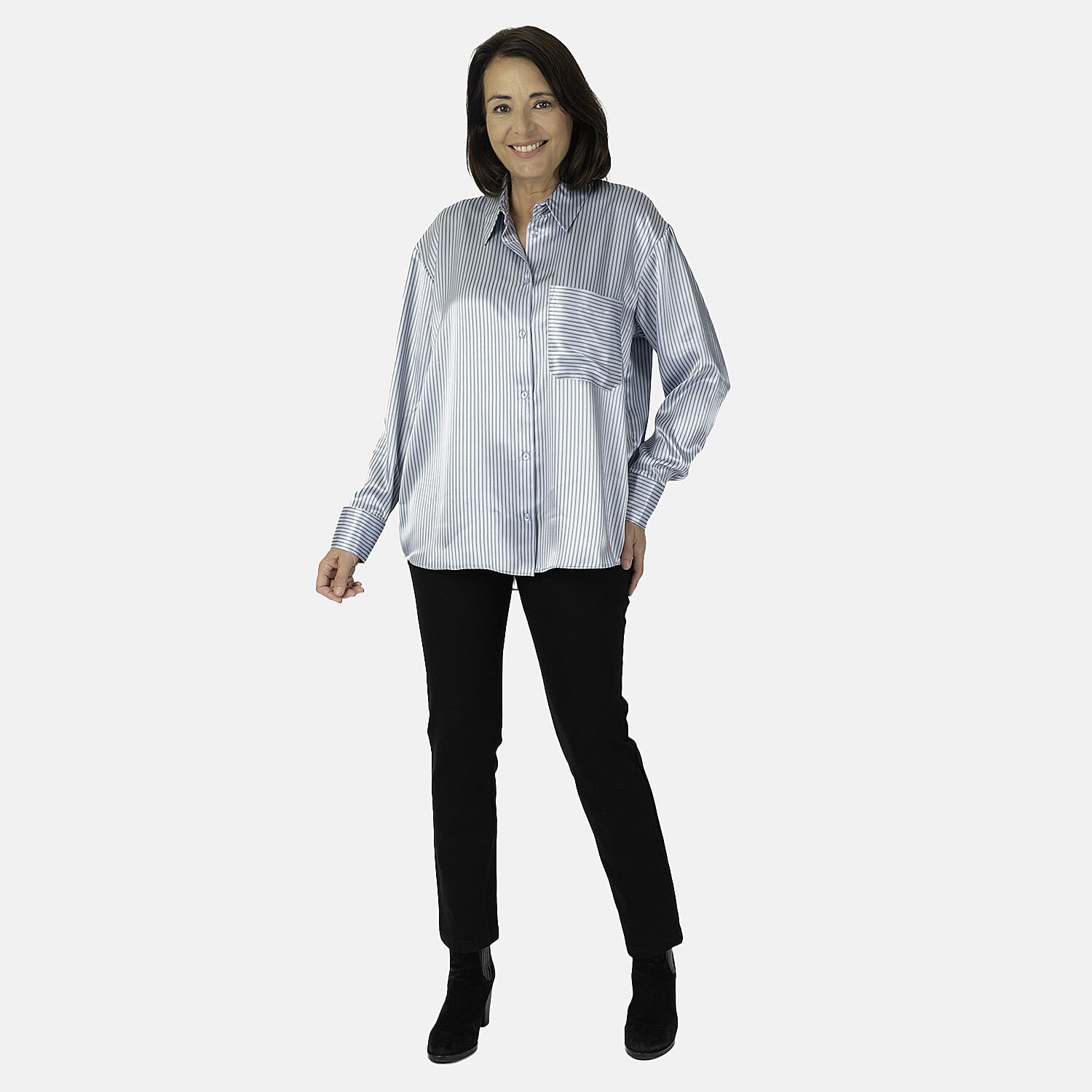 Emily satin stripe Shirt  - Blue (Size - 12)