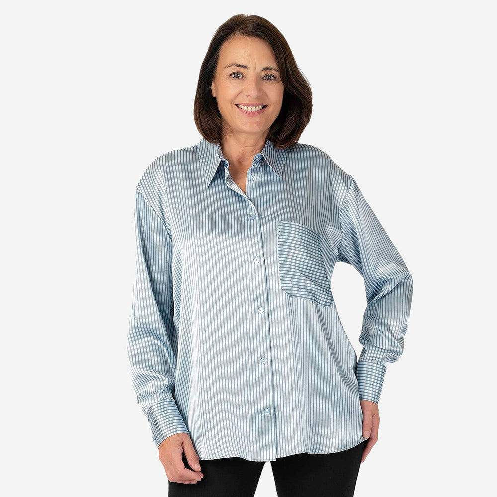 Emily satin stripe Shirt  - Blue (Size - 12)