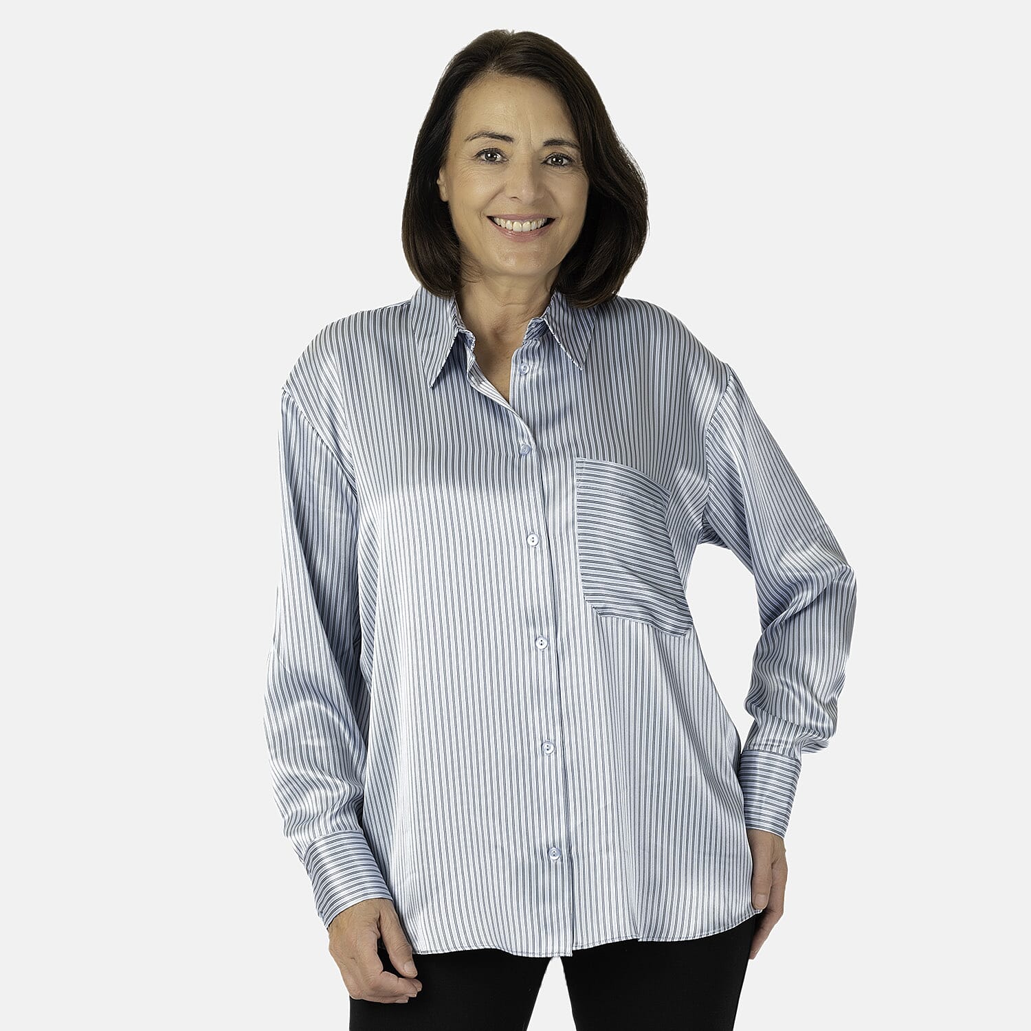 Emily satin stripe Shirt  - Blue (Size - 12)