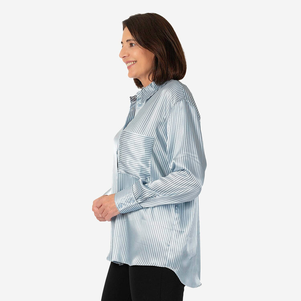 Emily satin stripe Shirt  - Blue (Size - 12)