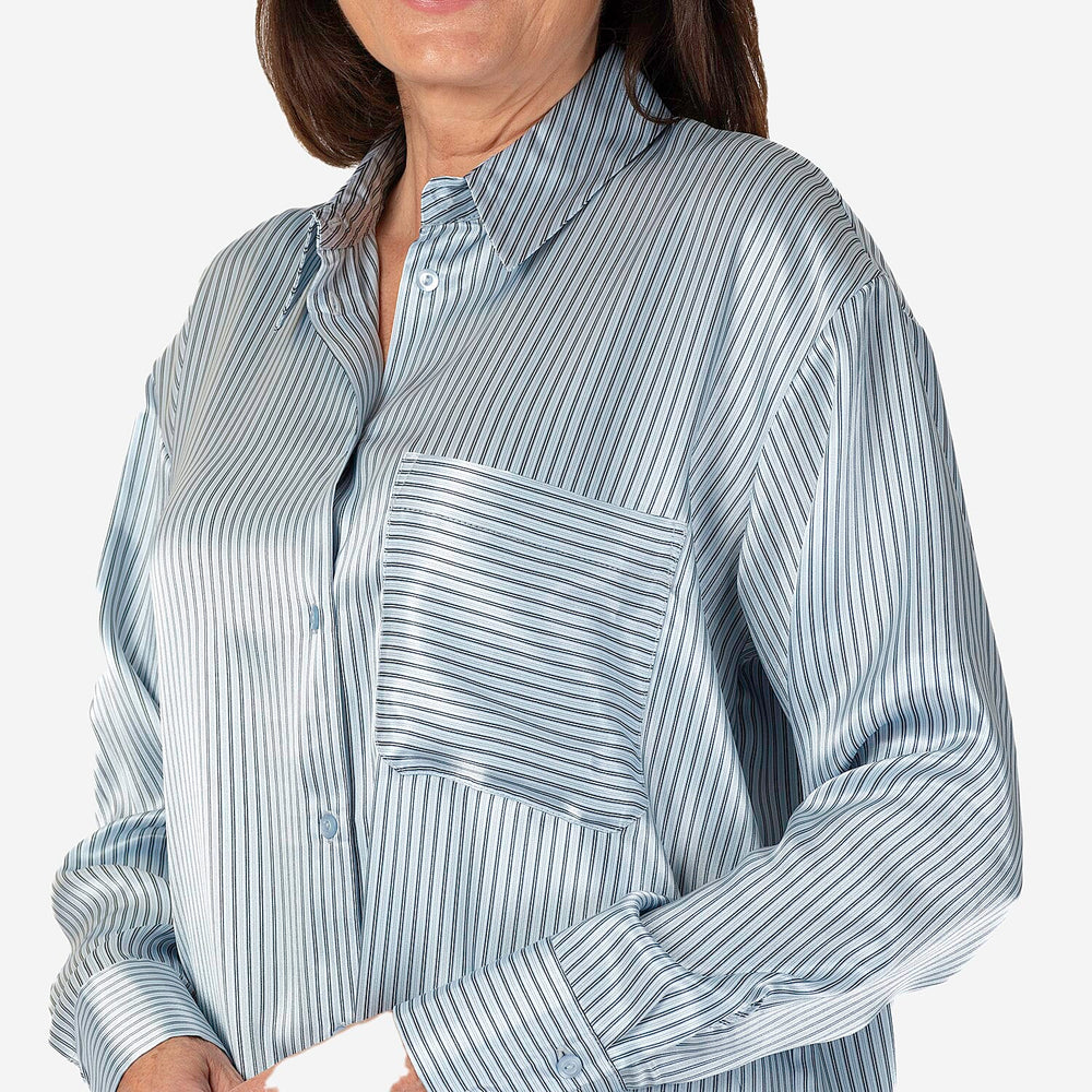 Emily satin stripe Shirt  - Blue (Size - 12)
