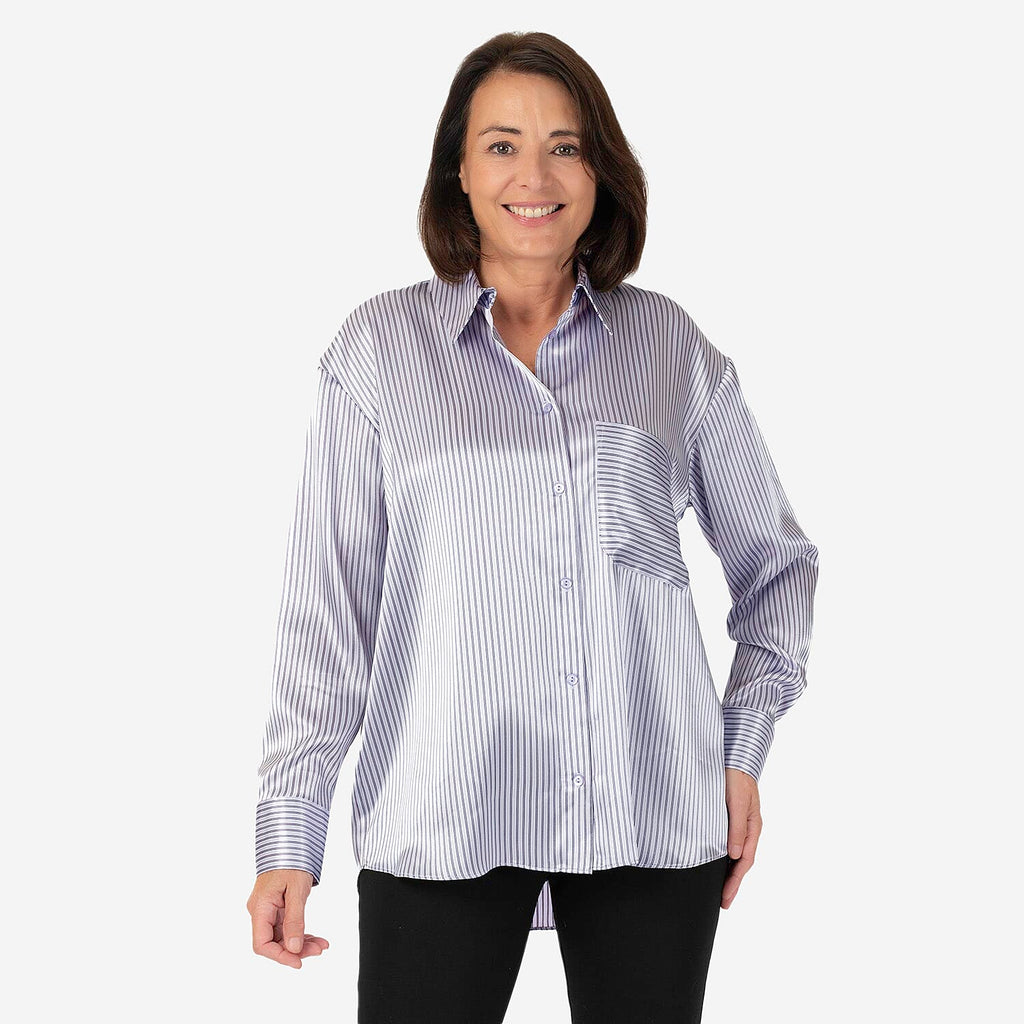 Emily satin stripe Shirt  - Lilac (Size - 12)