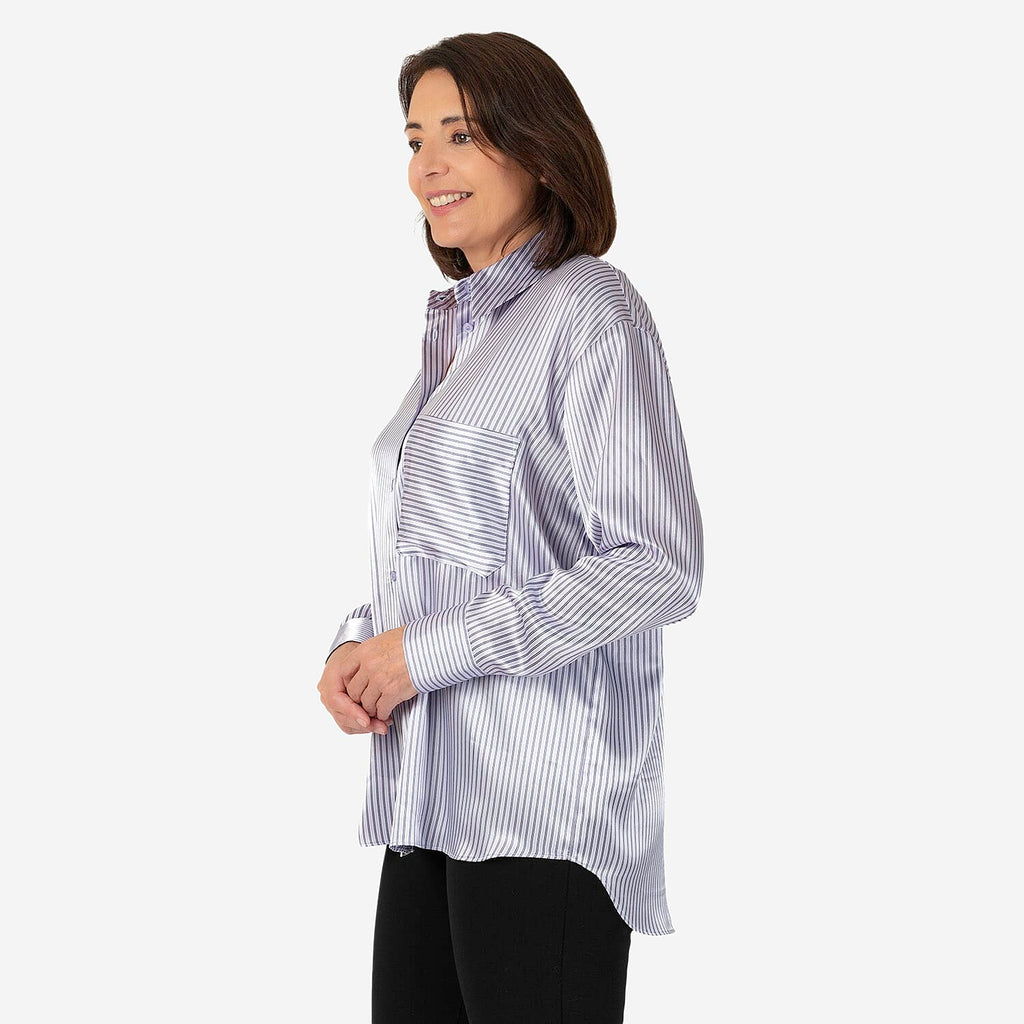 Emily satin stripe Shirt  - Lilac (Size - 12)