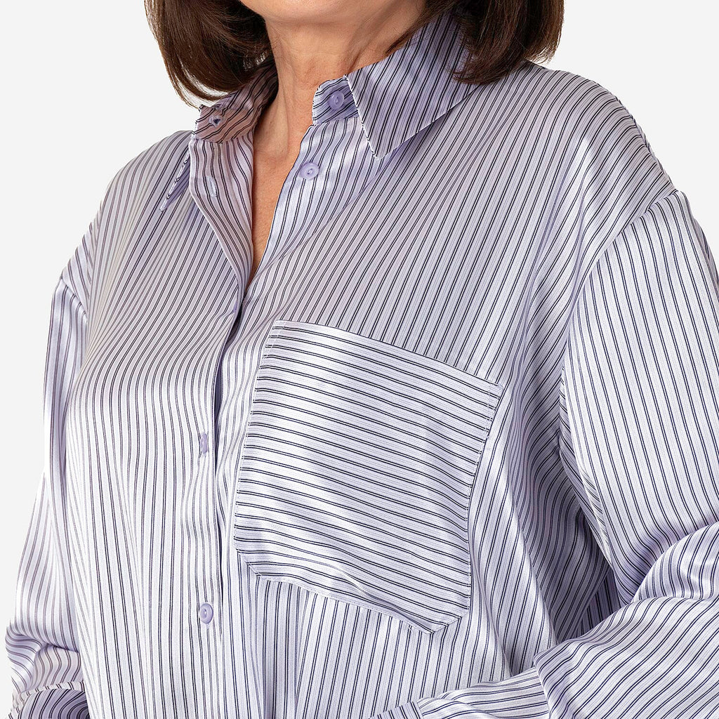 Emily satin stripe Shirt  - Lilac (Size - 12)