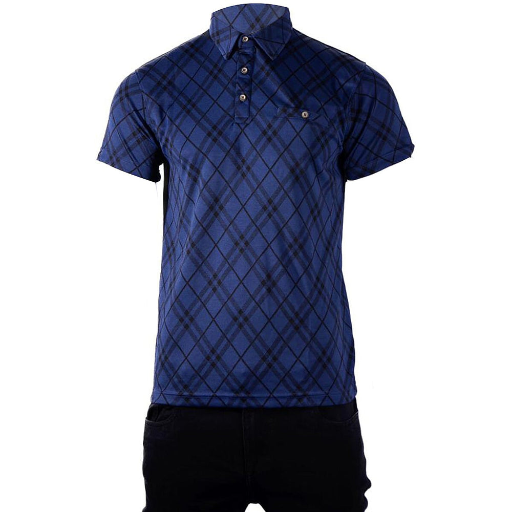 JJ Willis Check Polo Shirt (Size - L)  - Navy