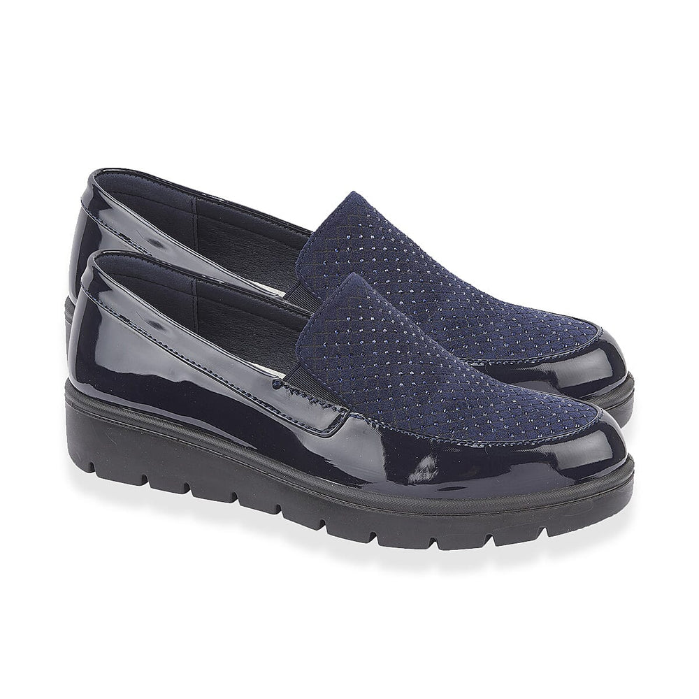 Shoetree Comfort Ladies Lightweight Twin Gusset Slip On Shoe with Diamonte (Size 3) - Navy