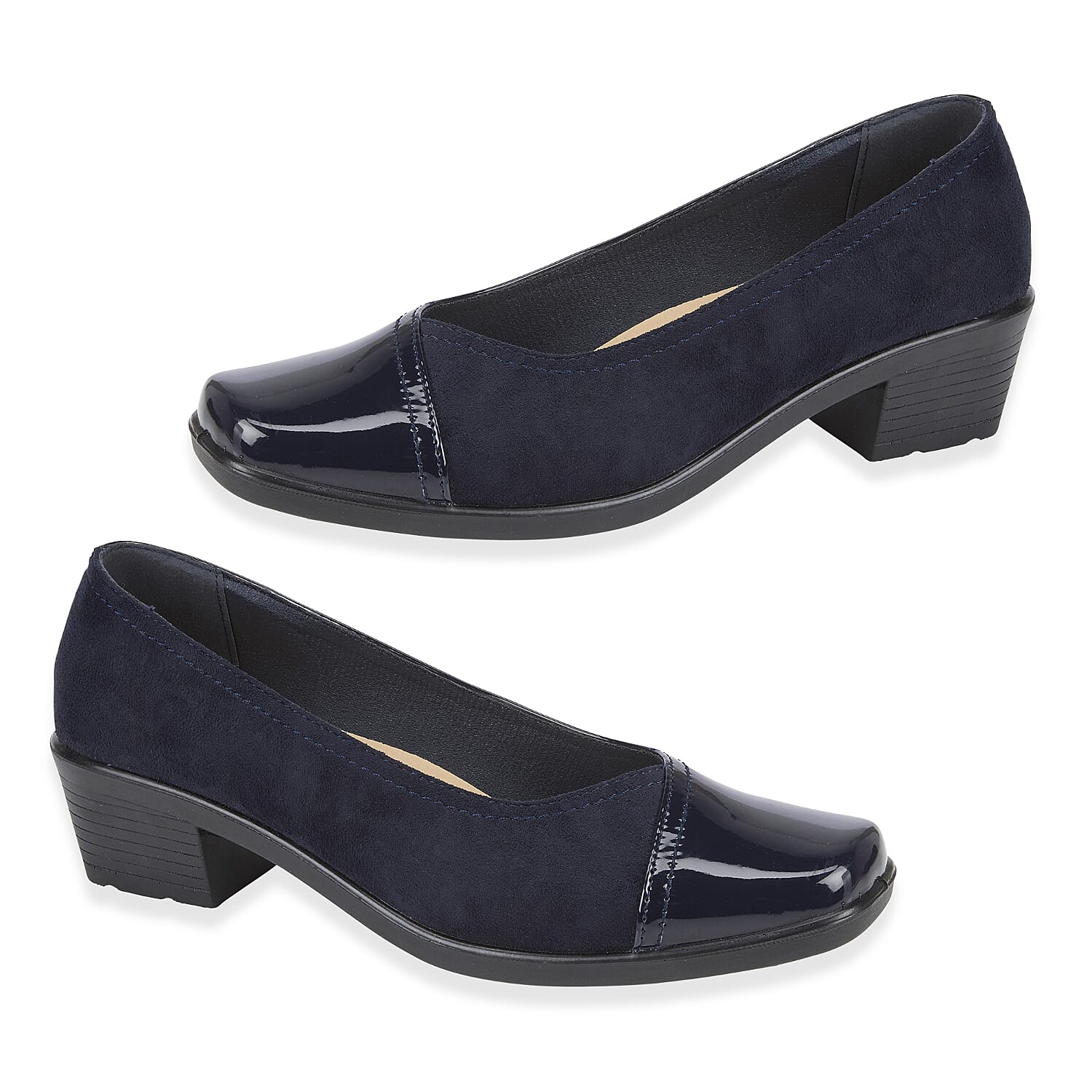 Shoetree Comfort Diana Ladies Lightweight Easy Slip-On Two Tone Court Shoe With Toe Cap Detail (Size 3) - Navy