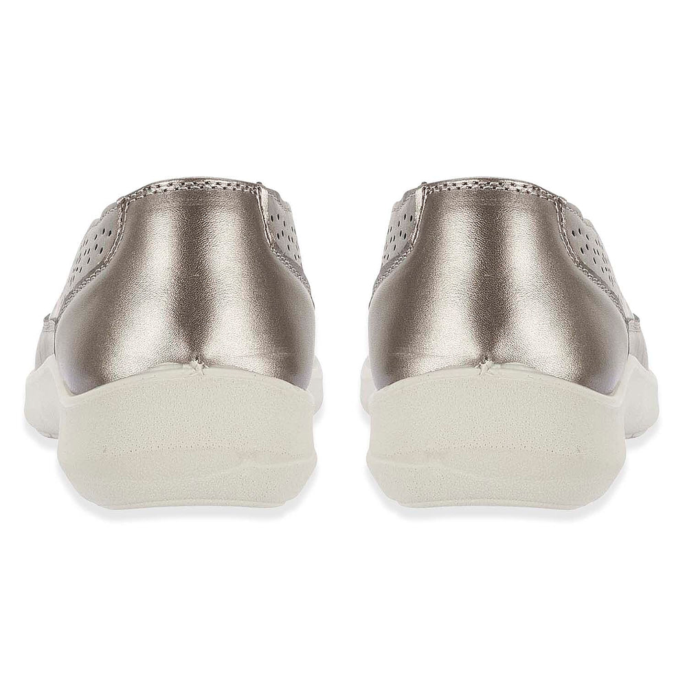 Shoetree Comfort Vienna Ladies Lightweight Slip-On Casual Pump With Decorative Cutouts (Size 3) - Pewter