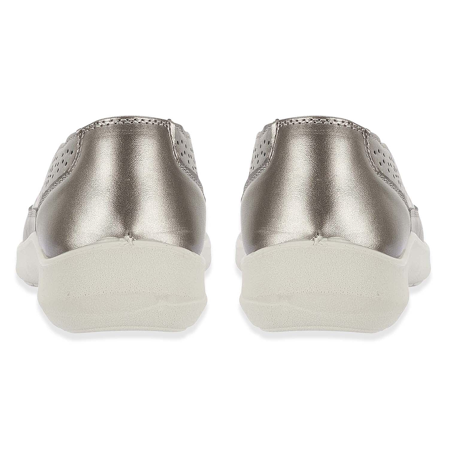 Shoetree Comfort Vienna Ladies Lightweight Slip-On Casual Pump With Decorative Cutouts (Size 3) - Pewter