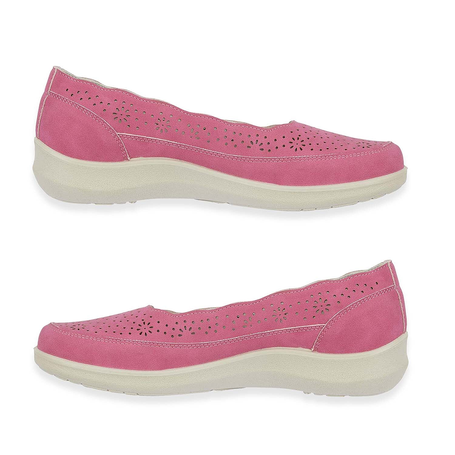 Shoetree Comfort Vienna Ladies Lightweight Slip-On Casual Pump With Decorative Cutouts (Size 3) - Hot Pink