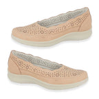 Shoetree Comfort Vienna Ladies Lightweight Slip-On Casual Pump With Decorative Cutouts (Size 4) - Beige