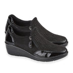 Shoertee Jessica Metallic Cap Toe Wedge Slip-On Shoes (Size 4) - Black