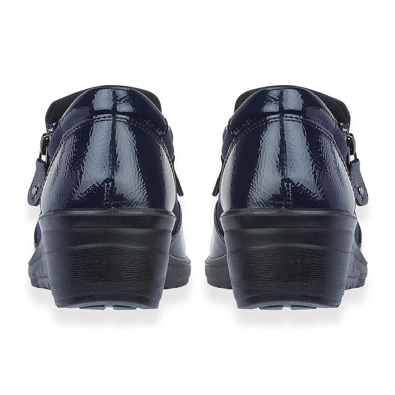 Shoertee Jessica Metallic Cap Toe Wedge Slip-On Shoes (Size 4) - Navy