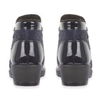 Shoetree Comfort Sadie Ladies Warm Lined Faux Sherpa Wedge Ankle Boot With Twin Zips - Diamante Trim (Size 4) - Navy