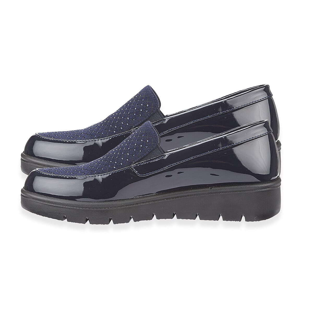 Shoetree Comfort Ladies Lightweight Twin Gusset Slip On Shoe with Diamonte (Size 4) - Navy