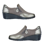 Shoertee Jessica Metallic Cap Toe Wedge Slip-On Shoes (Size 4) - Pewter