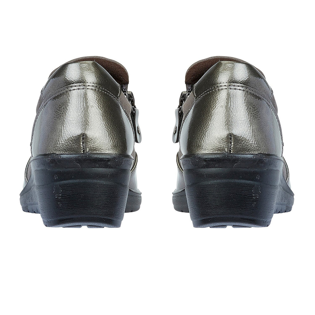 Shoertee Jessica Metallic Cap Toe Wedge Slip-On Shoes (Size 4) - Pewter