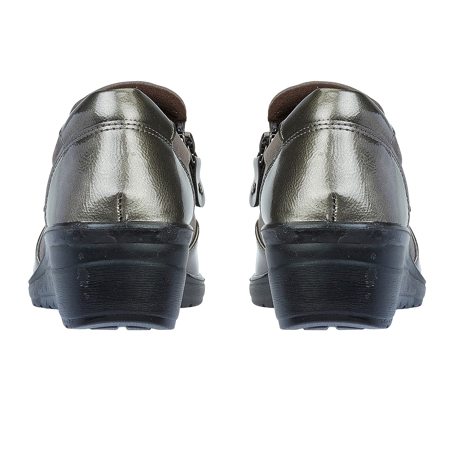 Shoertee Jessica Metallic Cap Toe Wedge Slip-On Shoes (Size 4) - Pewter