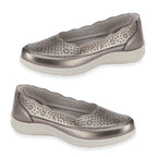 Shoetree Comfort Vienna Ladies Lightweight Slip-On Casual Pump With Decorative Cutouts (Size 4) - Pewter