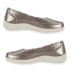 Shoetree Comfort Vienna Ladies Lightweight Slip-On Casual Pump With Decorative Cutouts (Size 4) - Pewter
