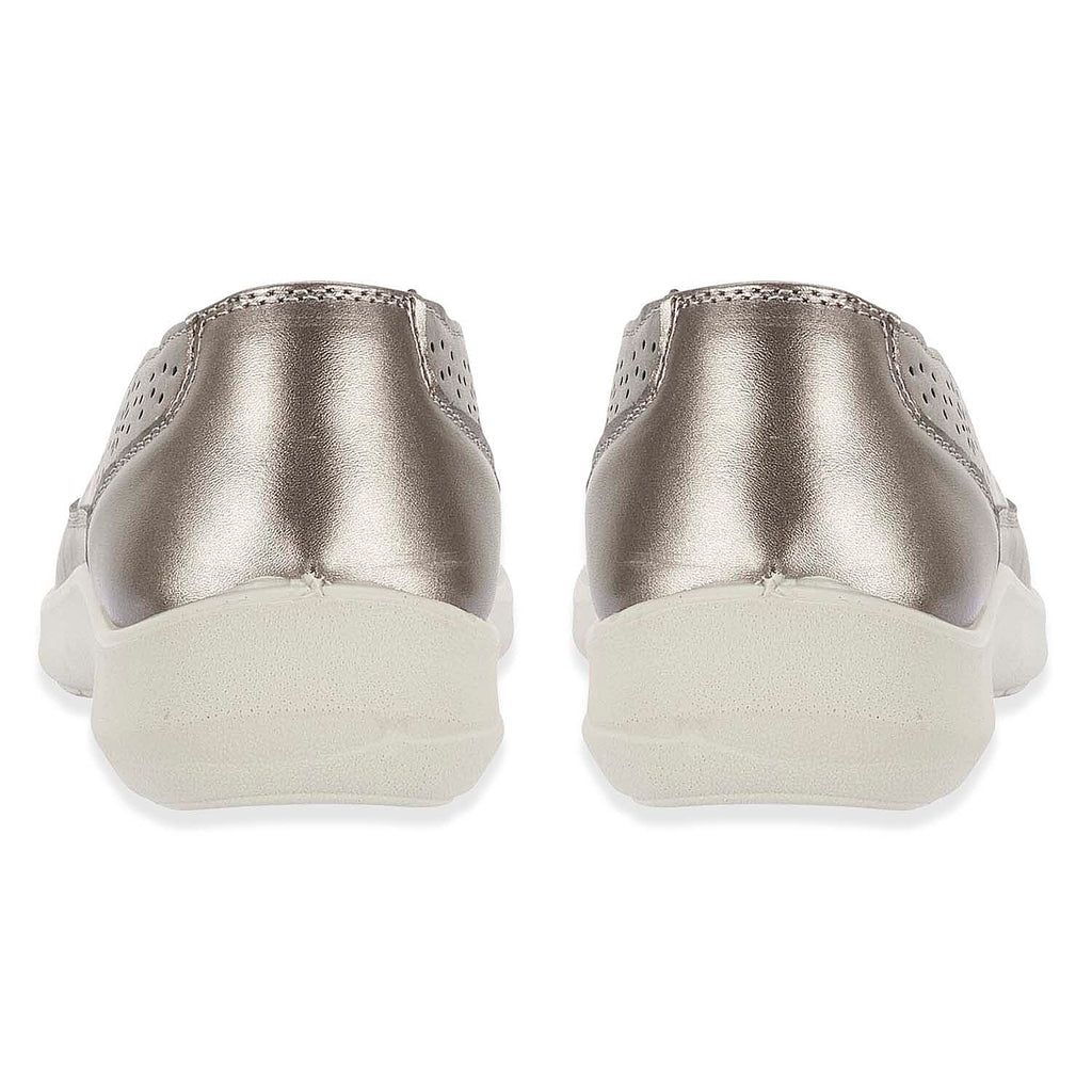 Shoetree Comfort Vienna Ladies Lightweight Slip-On Casual Pump With Decorative Cutouts (Size 4) - Pewter