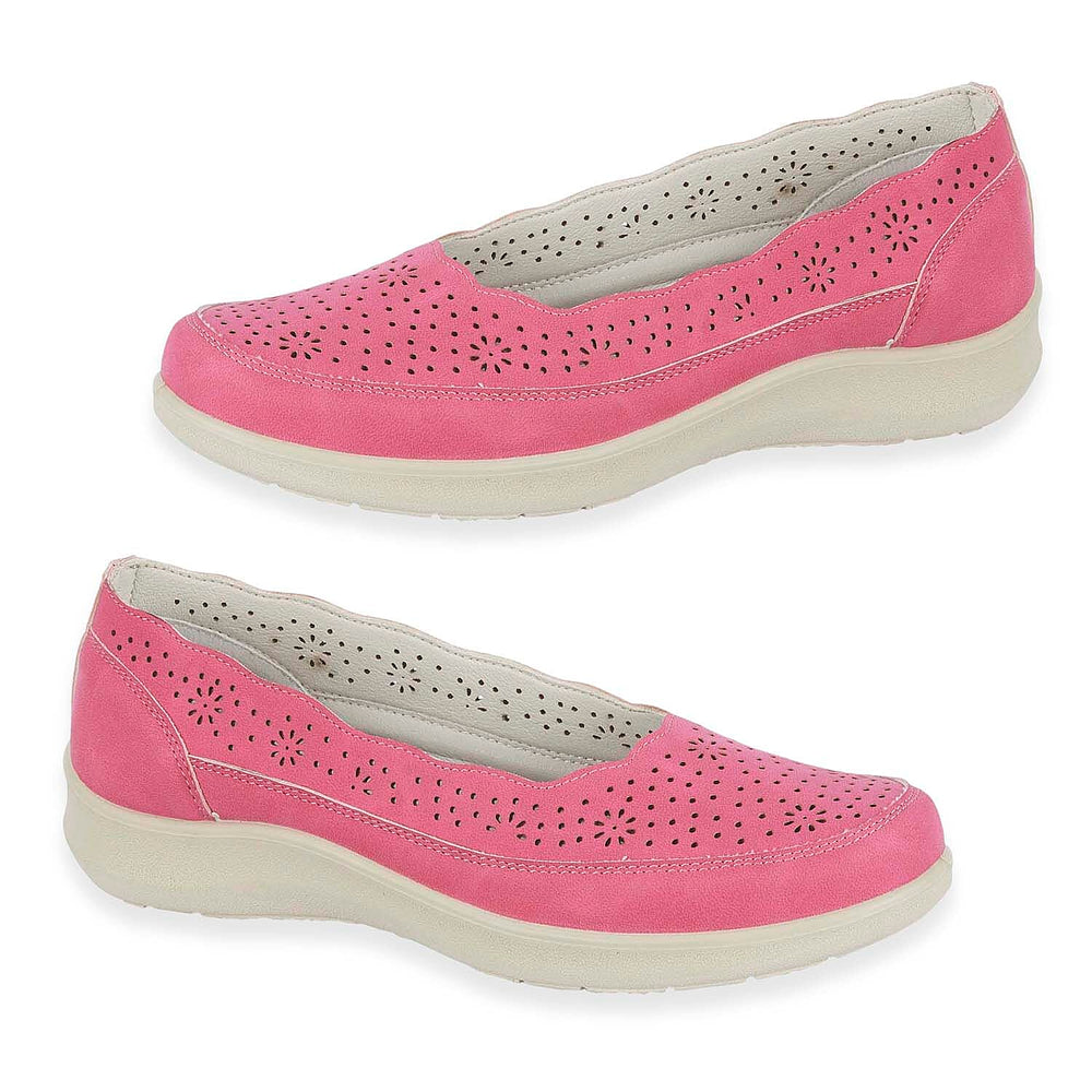 Shoetree Comfort Vienna Ladies Lightweight Slip-On Casual Pump With Decorative Cutouts (Size 4) - Hot Pink