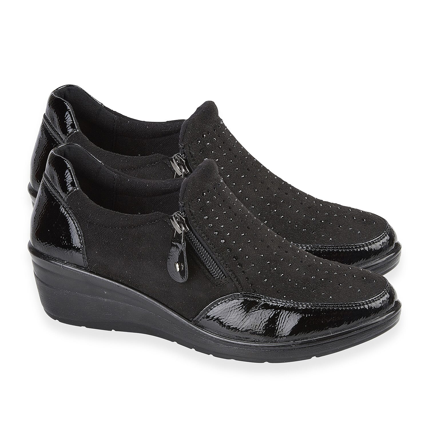 Shoertee Jessica Metallic Cap Toe Wedge Slip-On Shoes (Size 5) - Black