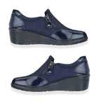 Shoertee Jessica Metallic Cap Toe Wedge Slip-On Shoes (Size 5) - Navy